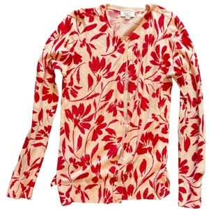Loft Cotton Knit Floral Button Up Cardigan size‎ small Red Pink